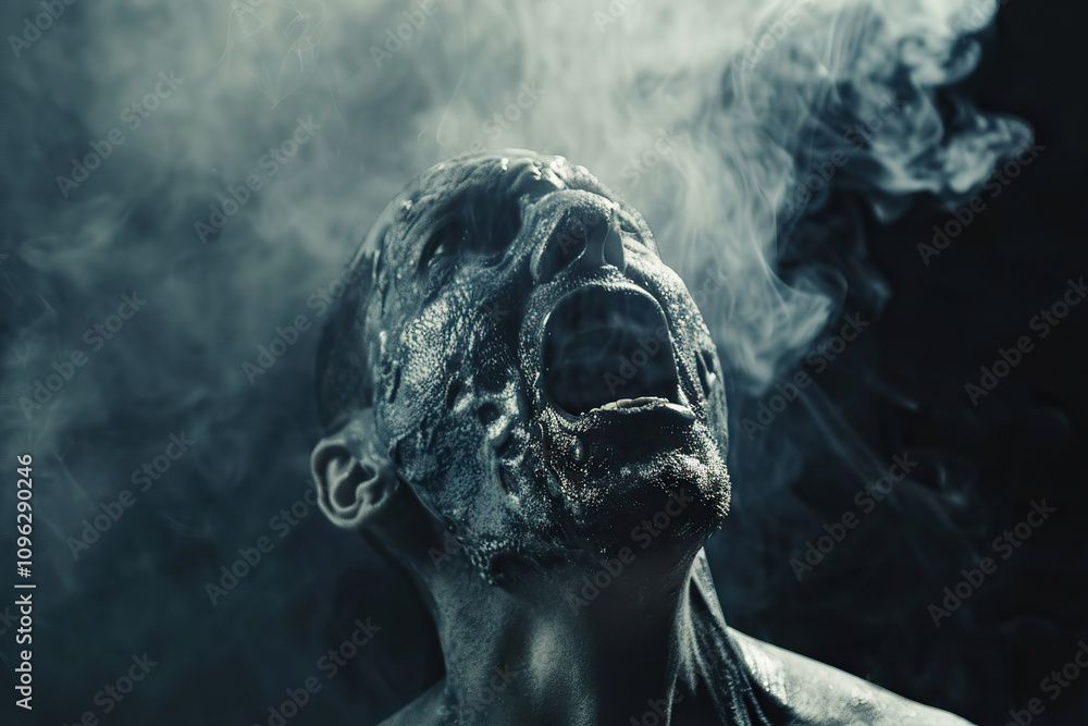 Scary sinister zombie wandering in street with dramatic lighting Scary sinister zombie wandering in street with dramatic lighting