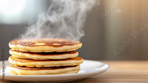 Wallpaper Mural Freshly made pancakes stacked on a white plate, steaming and ready to be enjoyed for breakfast Torontodigital.ca
