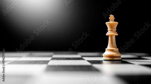 Lone white king on a chessboard representing leadership, strategy, and decision-making in business and life photo