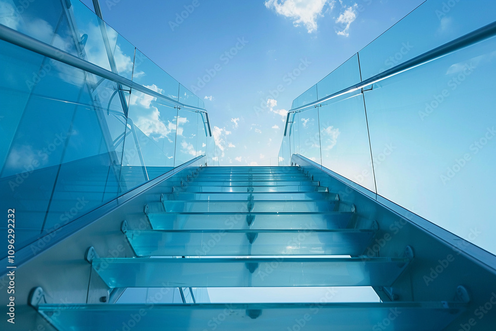 Fototapeta premium Fantastically staircase leading to cloudy deep sky at natural light