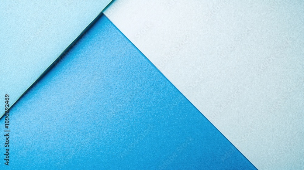 Diagonally split blue paper sheets in textured and smooth finishes create an abstract background with ample copy space ideal for graphic design. Diagonally split blue paper sheets in textured and smooth finishes create an abstract background with ample copy space ideal for graphic design.