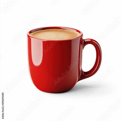 Red Coffee Mug with Frothy Cappuccino Isolated on White