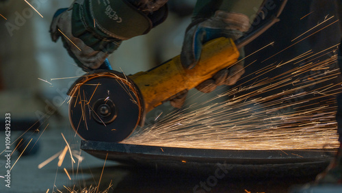 sparks of a metal with a grinder. the sparks of the metal