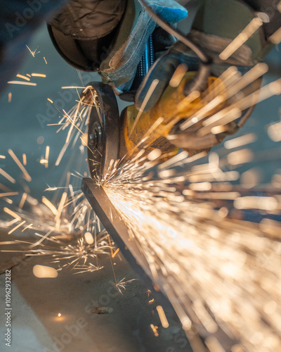 sparks of a metal with a grinder. the sparks of the metal