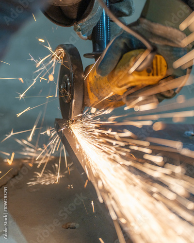 sparks of a metal with a grinder. the sparks of the metal
