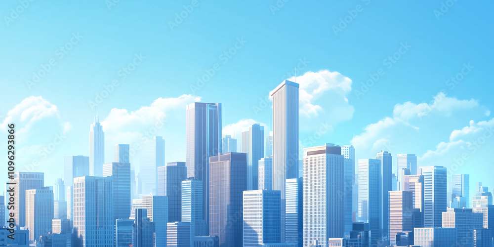 Modern Skyline with High-Rise Office Buildings under Blue Sky Modern Skyline with High-Rise Office Buildings under Blue Sky