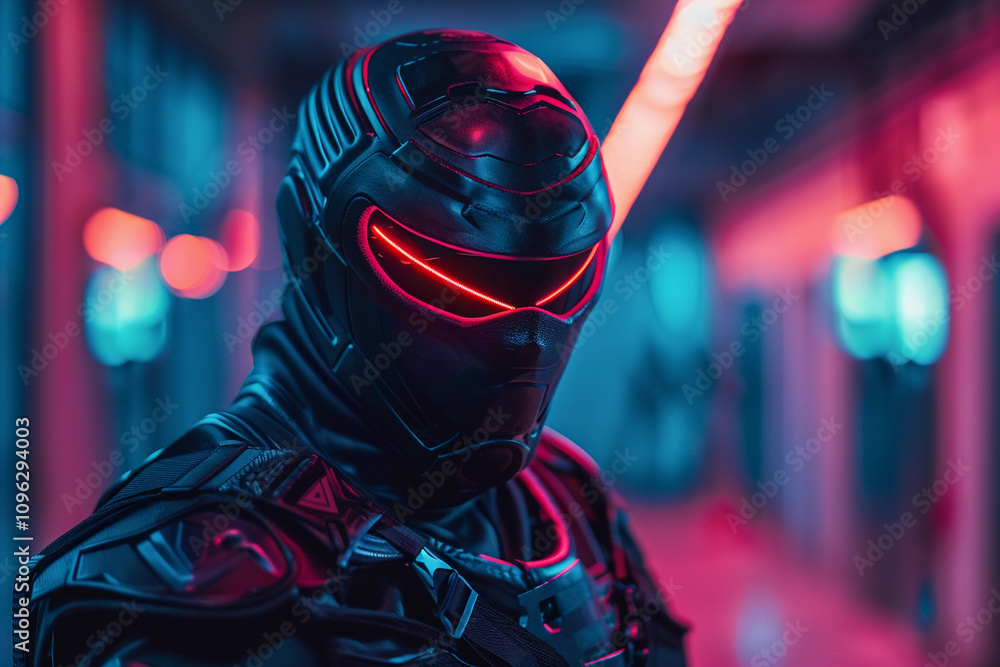 Japanese ninja warrior dressed in samurai clothes holding sharp sword Japanese ninja warrior dressed in samurai clothes holding sharp sword
