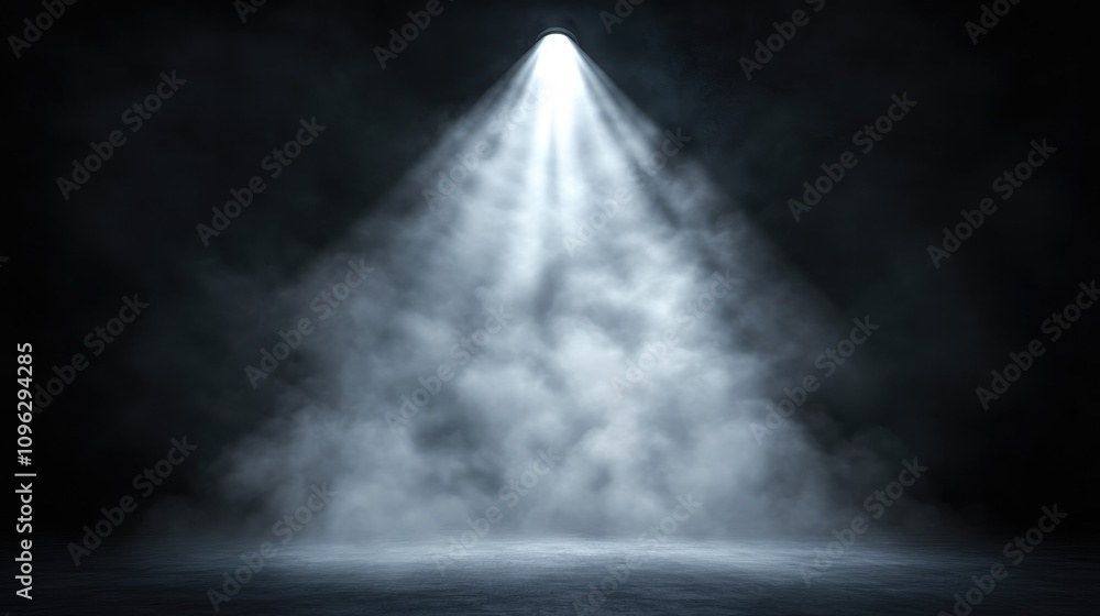 Dramatic spotlight illuminating a smoky stage with fog effects against ...