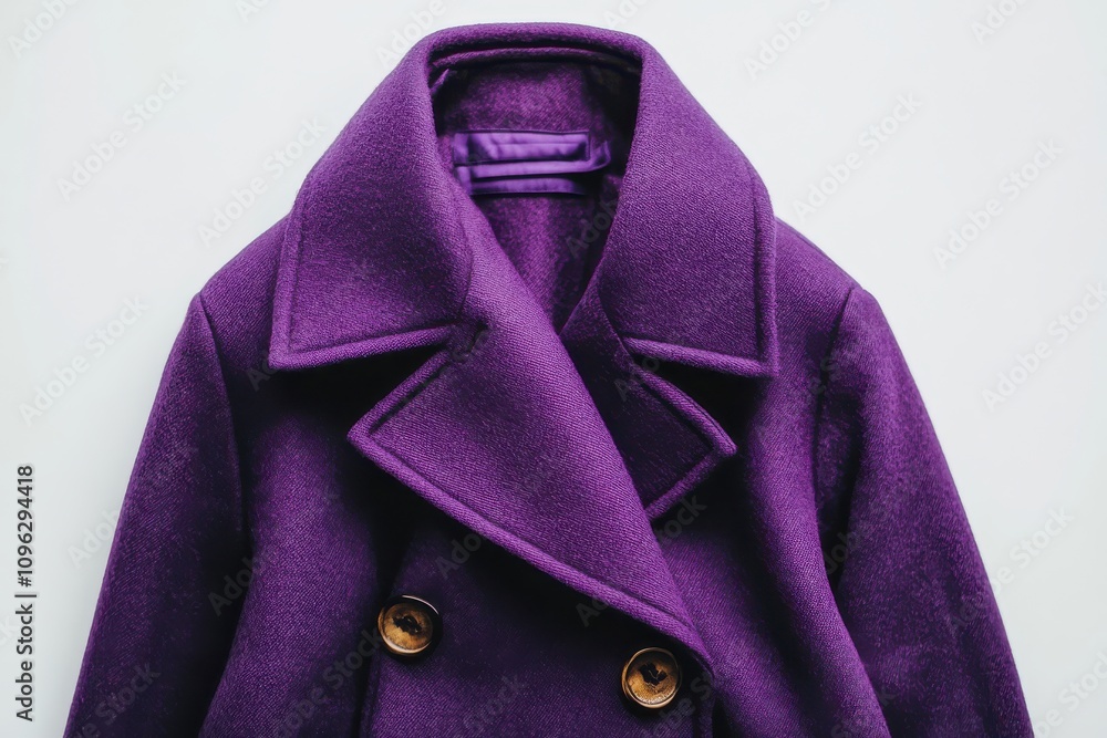 Flat lay of a neutral purple classic coat on a pure white background, showcasing a double-breasted design, perfect for branding, e-commerce, and fashion catalogs. Flat lay of a neutral purple classic coat on a pure white background, showcasing a double-breasted design, perfect for branding, e-commerce, and fashion catalogs.