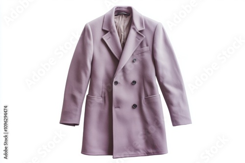 Neutral purple men’s double-breasted chest coat with tailored lapels, displayed on a white background, ideal for high-end branding, fashion campaigns, or winter collections.