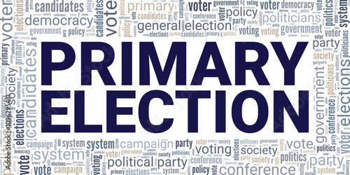 Primary Election word cloud conceptual design isolated on white background.