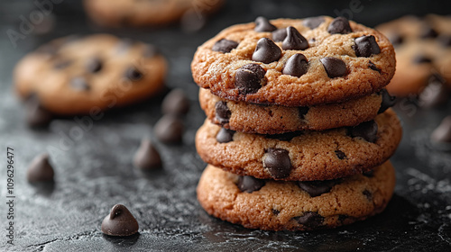 Freshly baked oatmeal cookies with chocolate close-up