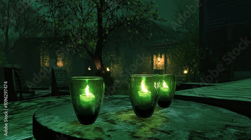 Mysterious candlelit scene enchanted forest night photography atmospheric setting close-up view serenity concept photo