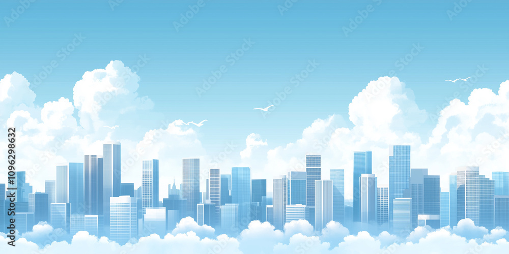 Fototapeta premium Modern Skyline with High-Rise Office Buildings under Blue Sky