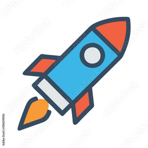 Bright Cartoon Rocket Launching Into Space With Flames