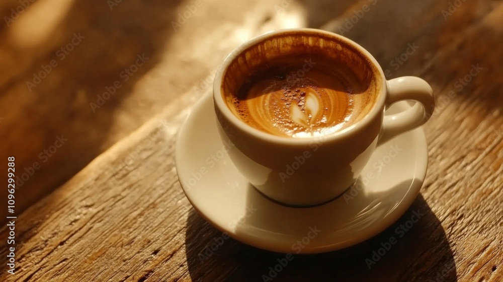 A Cup of Latte with Latte Art on a Wooden Surface A Cup of Latte with Latte Art on a Wooden Surface