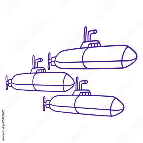 3 Submarines Fleet Three Squadrons Group Team Crew Design Lover Art Vector Illustration Card T-Shirt Poster Sticker Graphic Print Decorative Drawing Isolated Logo Decoration Symbol Creative Cool Style