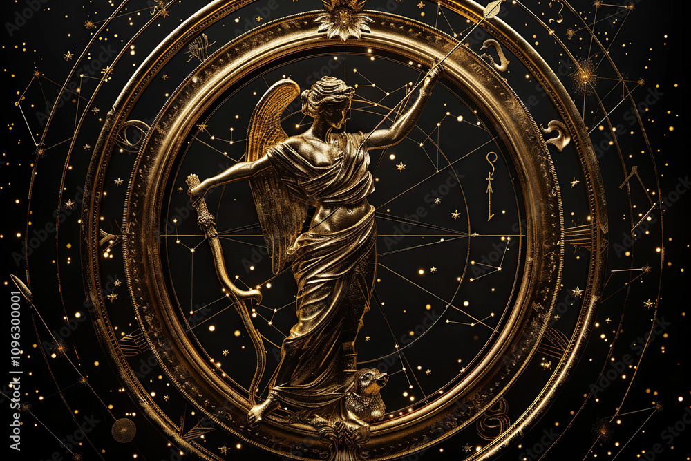Fototapeta premium Astrological composition with zodiac circle in signs and symbols