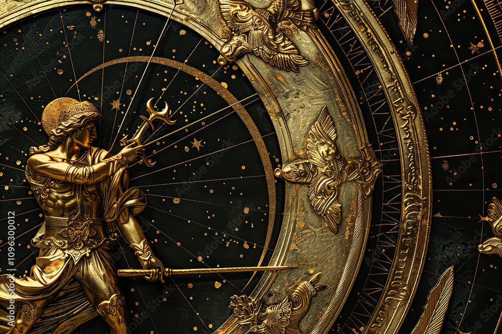 Obraz premium Astrological composition with zodiac circle in signs and symbols