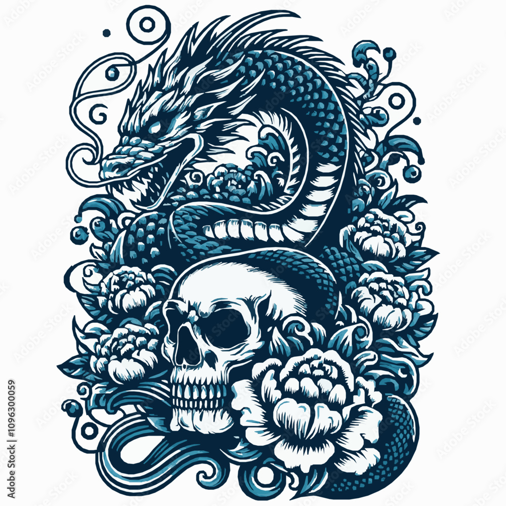 Fototapeta premium Sea dragon snake svg, dragon snake on skull svg, dragon snake svg file, Flower dragon snake svg, Ocean Animal sv v17