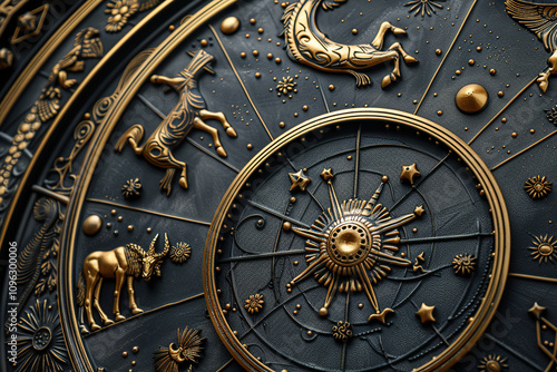 Astrological composition with zodiac circle in signs and symbols