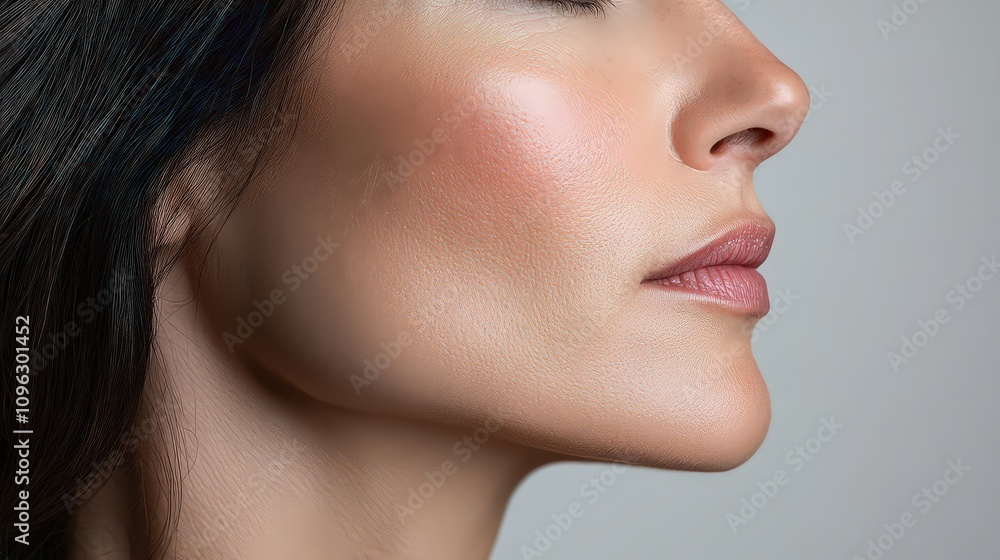 Profile view of streamlined neck and jawline, with excess fatty tissue removed, creating a youthful, defined facial silhouette. Profile view of streamlined neck and jawline, with excess fatty tissue removed, creating a youthful, defined facial silhouette.