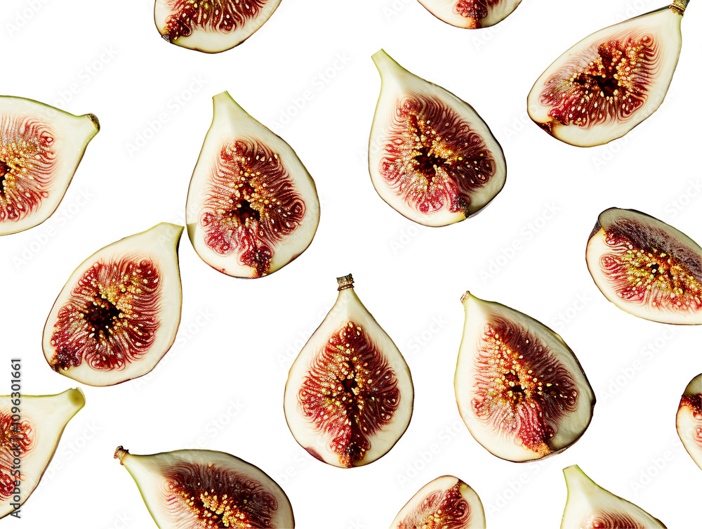 a group of figs cut in half