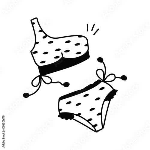 Icon of stylish bikini with white polka dots for beachwear