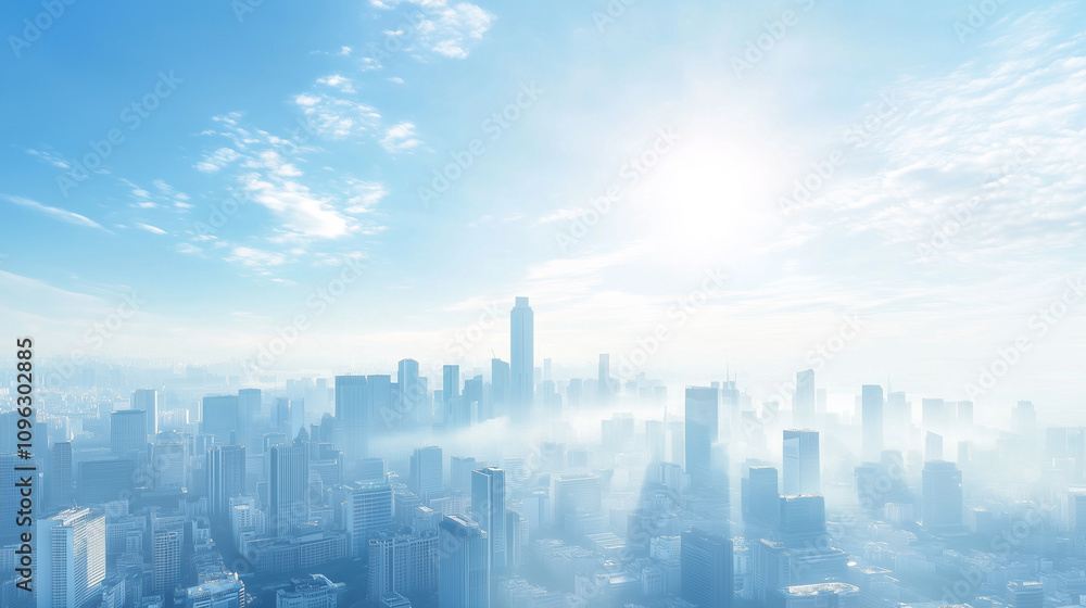 Modern Skyline with High-Rise Office Buildings under Blue Sky Modern Skyline with High-Rise Office Buildings under Blue Sky