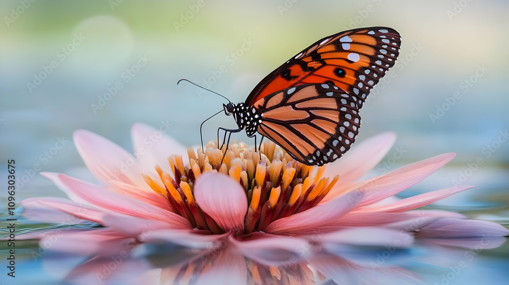 Butterfly Perched on a Vibrant Flower in Soft Focus Background Butterfly Perched on a Vibrant Flower in Soft Focus Background