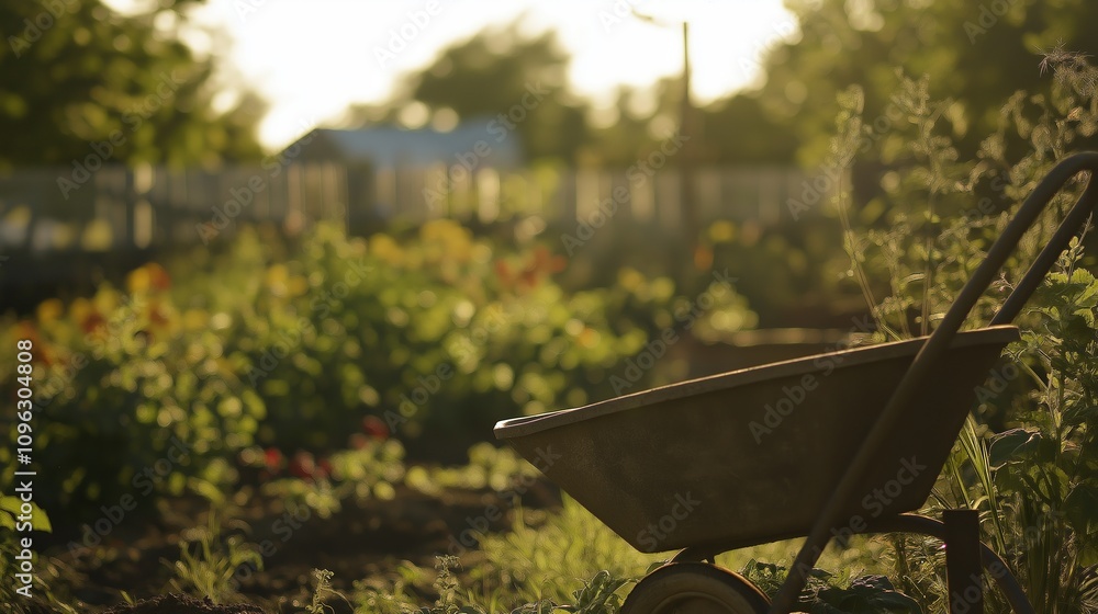 Focused Wheelbarrow Among Garden Vegetables Focused Wheelbarrow Among Garden Vegetables