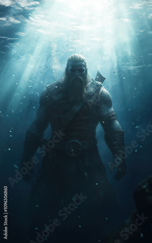 Wallpaper Mural Viking underwater, swimming in the river, scandinavian warrior  Torontodigital.ca