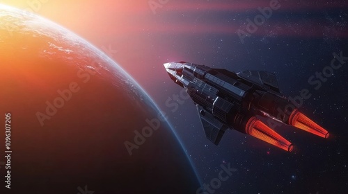 Wallpaper Mural Exploration of outer space futuristic rocket launch towards earth digital art cosmic environment bird's eye view adventure concept Torontodigital.ca