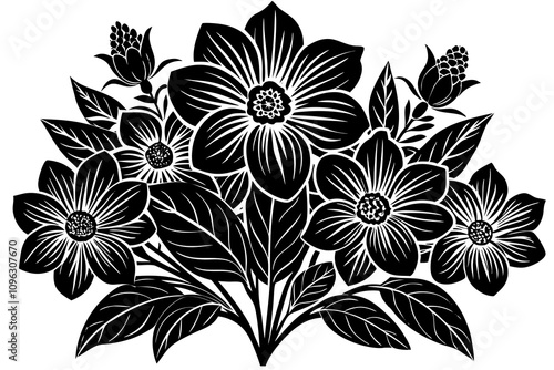 Black flower silhouette on white background