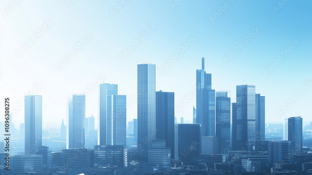 Fototapeta premium Modern City Skyline with CBD Office Buildings - Drone View and Clear Blue Sky