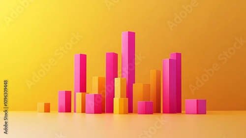 Modern 3D representation of a growth chart with rising bars on a plain background