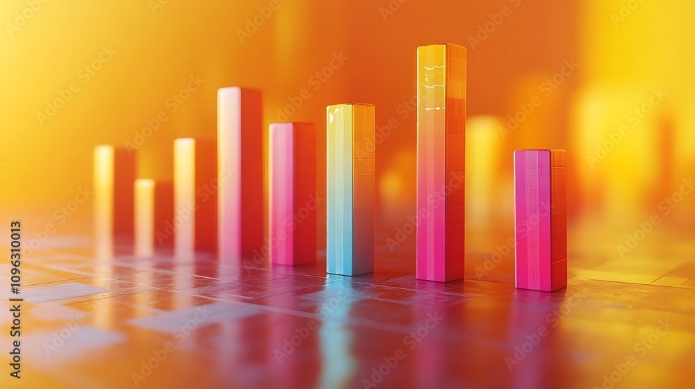 Rising bar graph in 3D for scalable business metrics on a clean background Rising bar graph in 3D for scalable business metrics on a clean background
