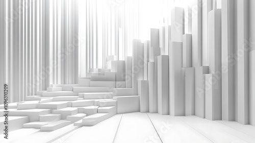Abstract upward bar chart in 3D on white backdrop symbolizing growth