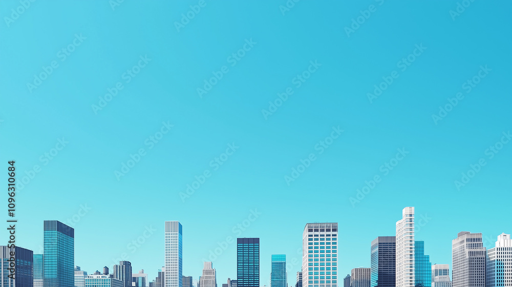 Obraz premium Modern City Skyline with CBD Office Buildings - Drone View and Clear Blue Sky