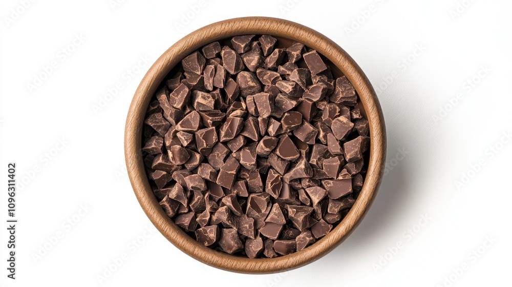Bowl of chocolate chunks melting in water bath, surrounded by a clean white backdrop, showcasing luscious texture and warm colors. Bowl of chocolate chunks melting in water bath, surrounded by a clean white backdrop, showcasing luscious texture and warm colors.