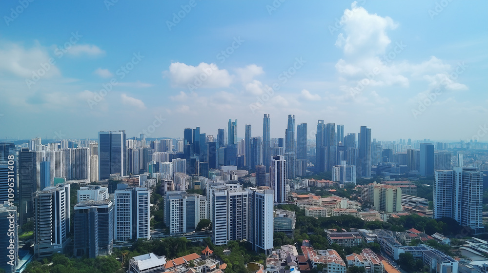 Obraz premium City Skyline under Blue Sky and White Clouds