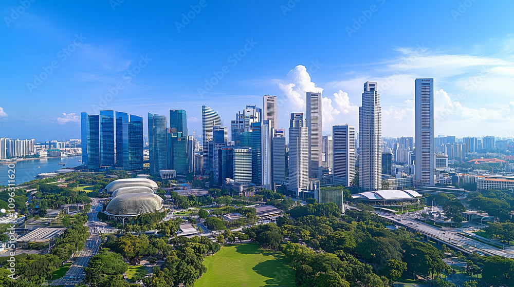 Fototapeta premium City Skyline under Blue Sky and White Clouds