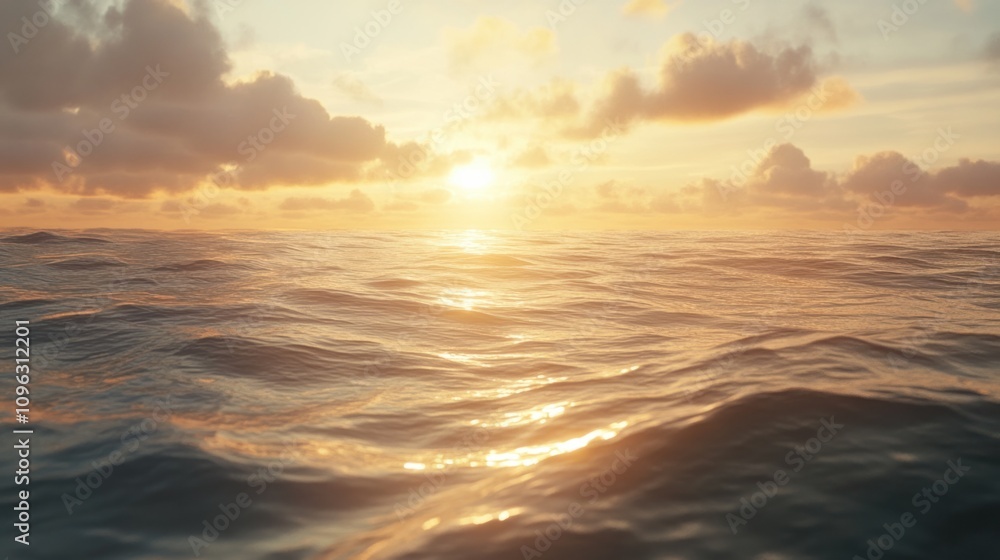Obraz premium Serene sea with soft ripples and golden sunlight reflecting on the water's surface