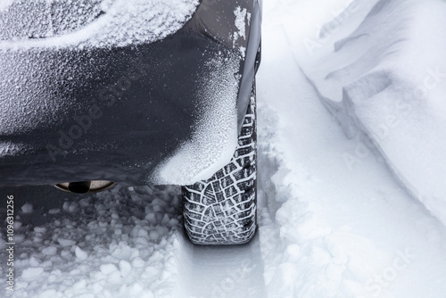 Winter Rear Wheel of a Car