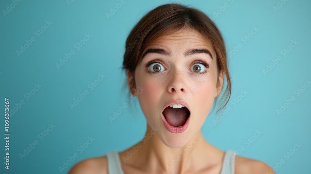 woman excited facial expression, solid color background woman excited facial expression, solid color background