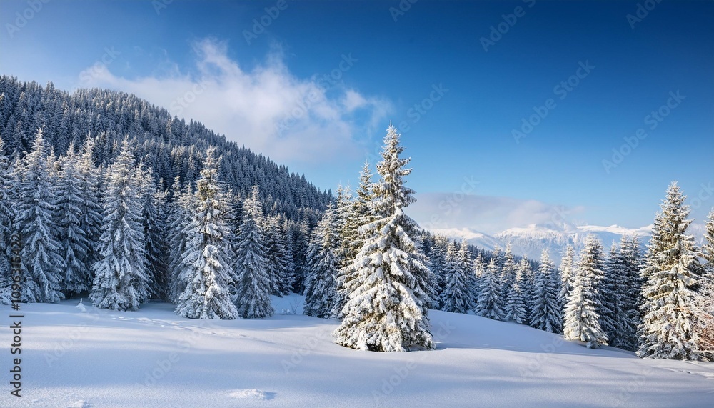 pine trees covered with snow landscape in winter mountains christmas background pine trees covered with snow landscape in winter mountains christmas background