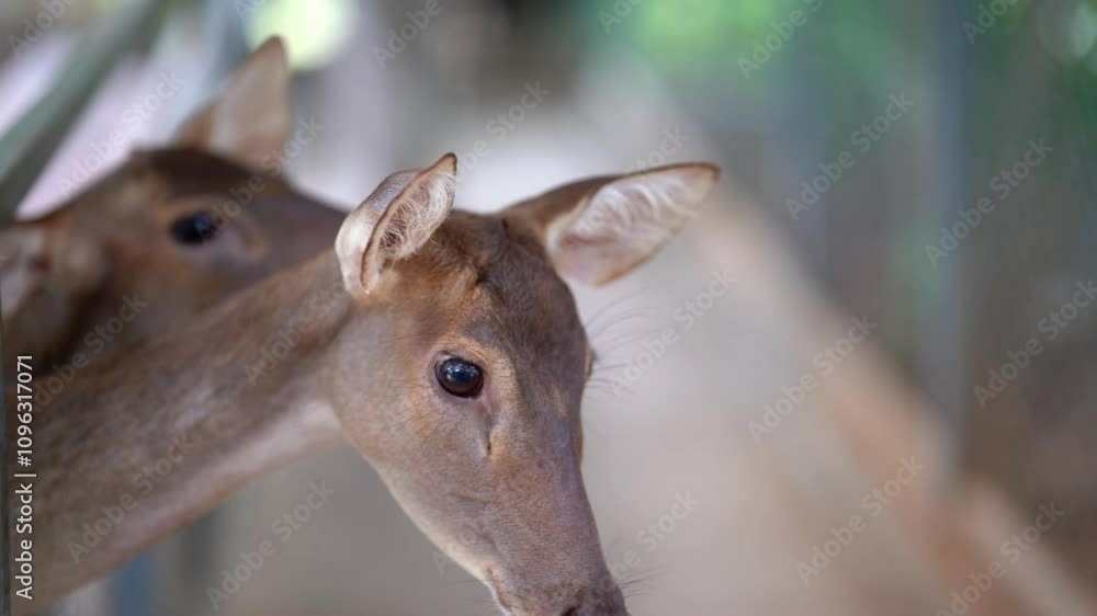 Curious Young Deer Close Up of Soft Brown Animal in Nature, Peering Through Fence, Capturing Essence of Wildlife. Curious Young Deer Close Up of Soft Brown Animal in Nature, Peering Through Fence, Capturing Essence of Wildlife.