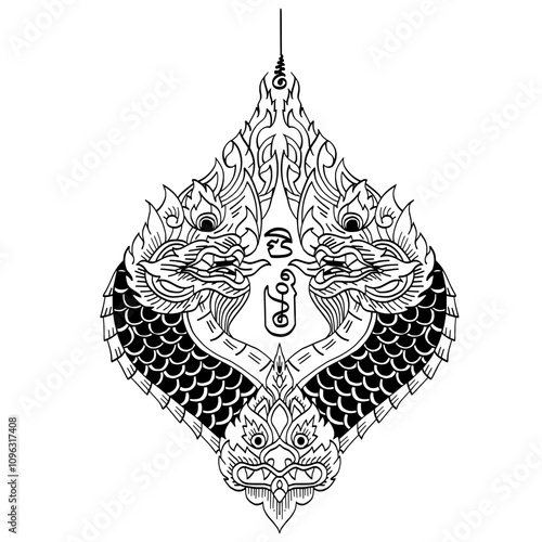 Yant Nakkarach, a Thai traditional tattoo. Nakkarach is a naga that appear in Thai myth.