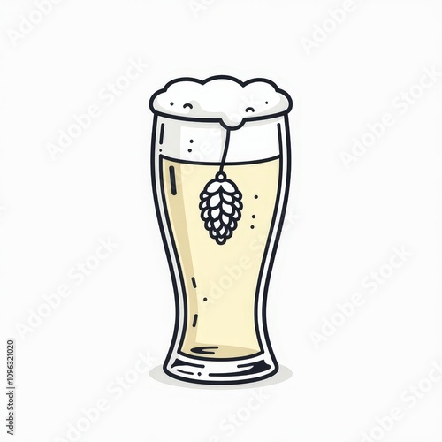 Illustration of a frosty beer glass with a hop cone for craft brewing enthusiasts