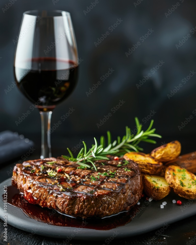 Chargrilled steak and deep red wine pairing dark moody setting culinary delight intimate atmosphere gourmet experience Chargrilled steak and deep red wine pairing dark moody setting culinary delight intimate atmosphere gourmet experience